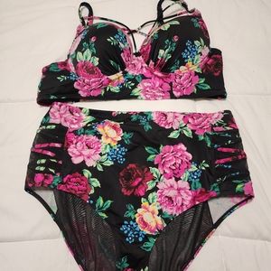 Torrid Black Floral 2 piece swimsuit